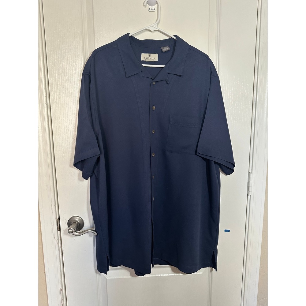 Oak Hill Mens 1XLT Navy Blue Short Sleeve Button Down Camp Shirt Fit by DXL